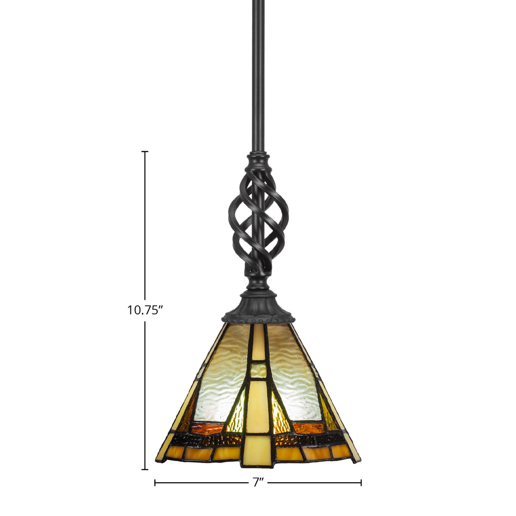 Eleganté One Light Mini Pendant in Matte Black with 7" Zion Art Glass Shade