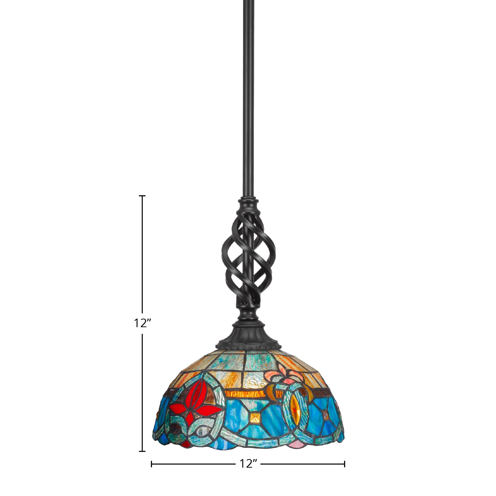 Eleganté One Light Mini Pendant in Matte Black with 12" Sierra Art Glass Shade