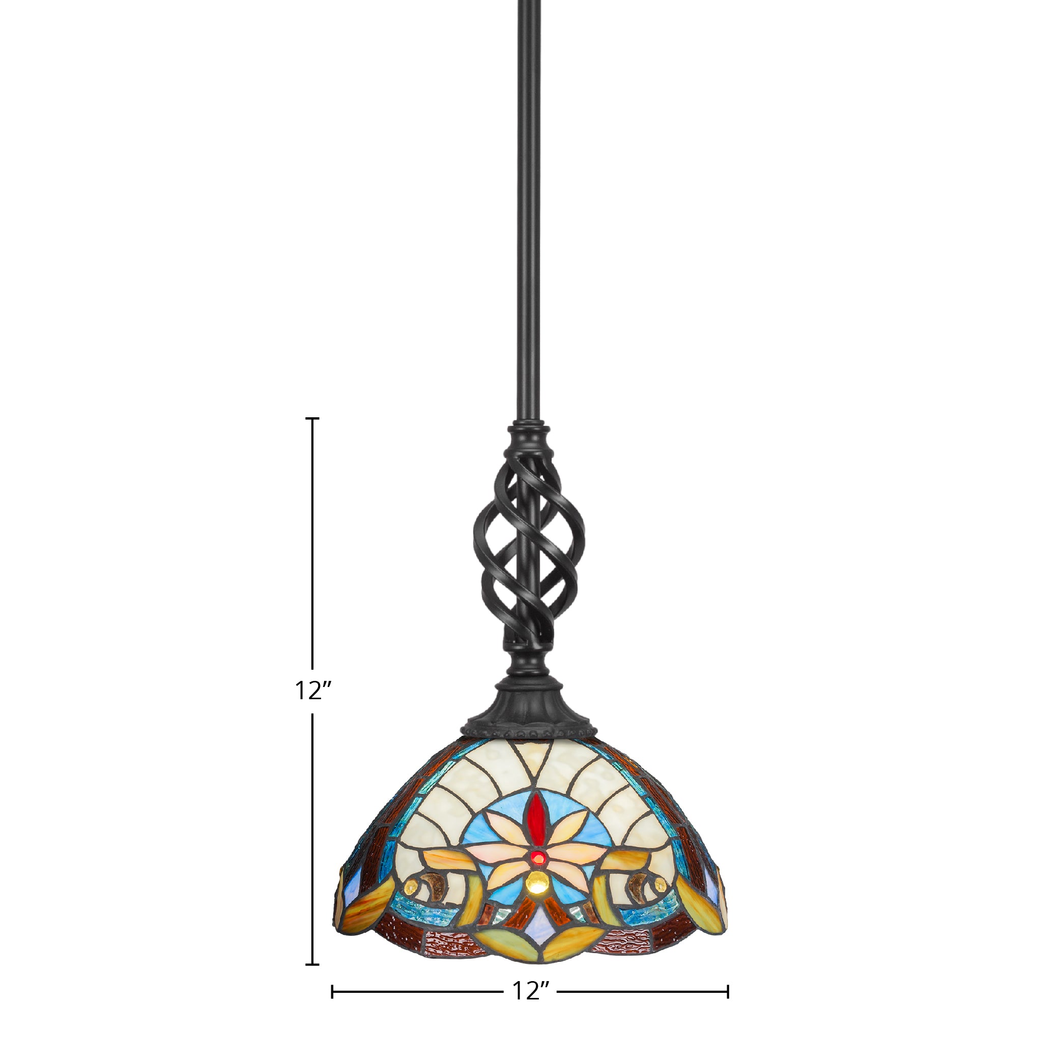 Eleganté One Light Mini Pendant in Matte Black with 12" Earth Star Art Glass Shade