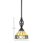 Eleganté One Light Mini Pendant in Matte Black with 7" Diamond Peak Art Glass Shade