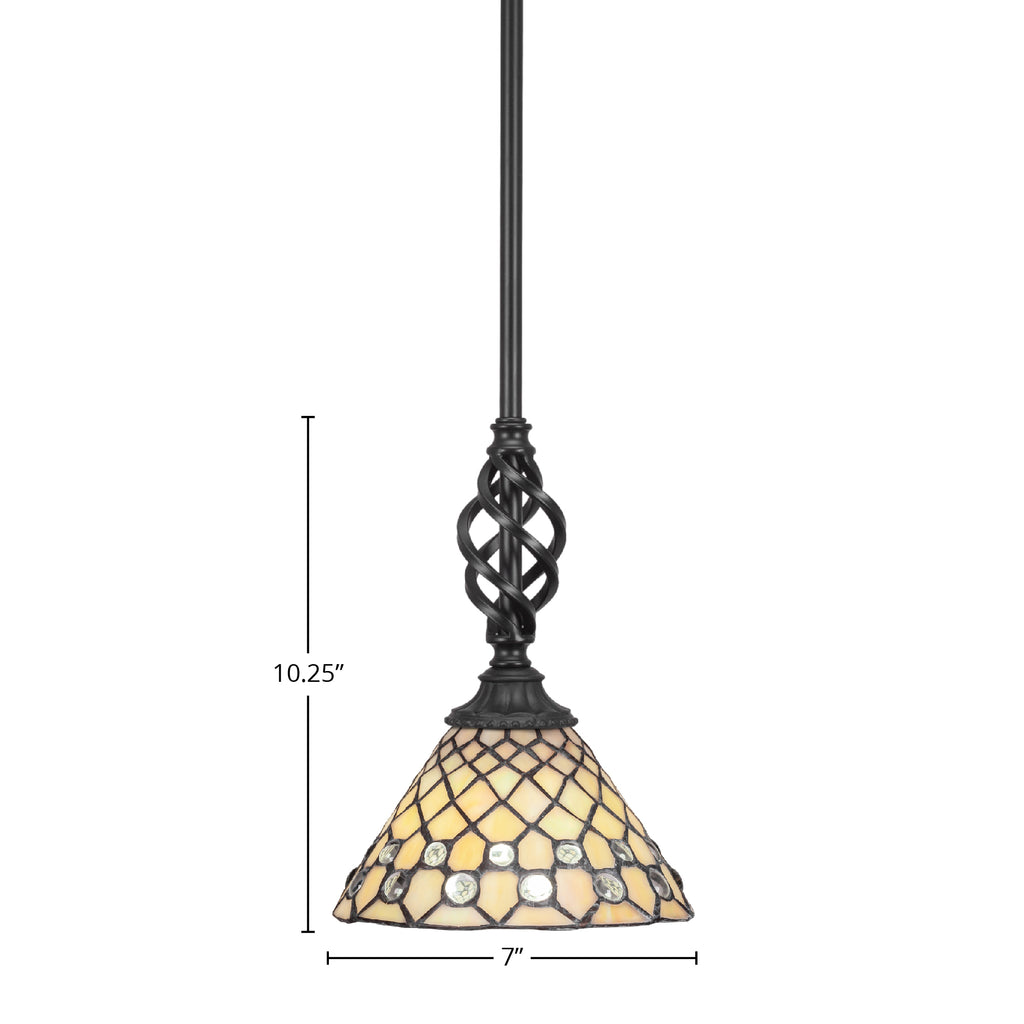 Eleganté One Light Mini Pendant in Matte Black with 7" Starlight Art Glass Shade