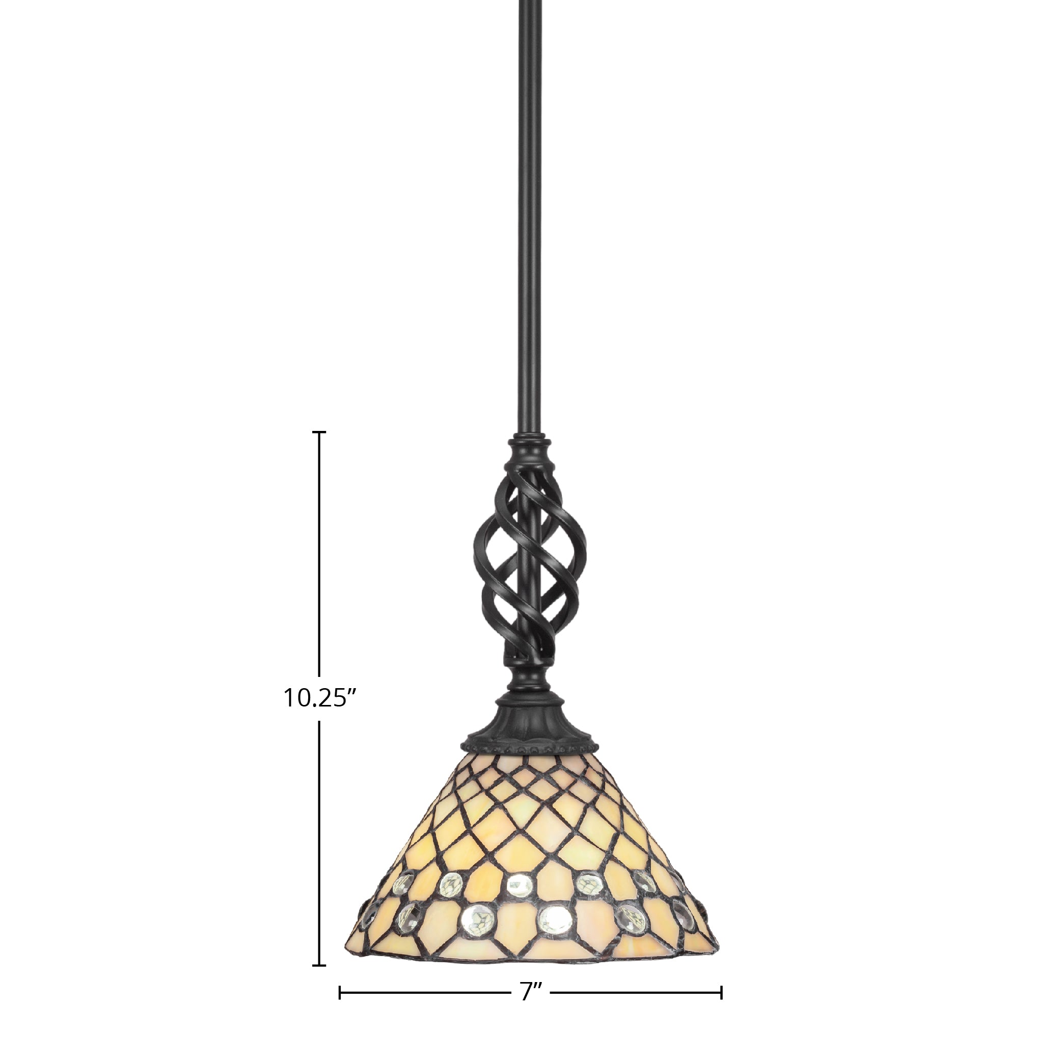 Eleganté One Light Mini Pendant in Matte Black with 7" Starlight Art Glass Shade