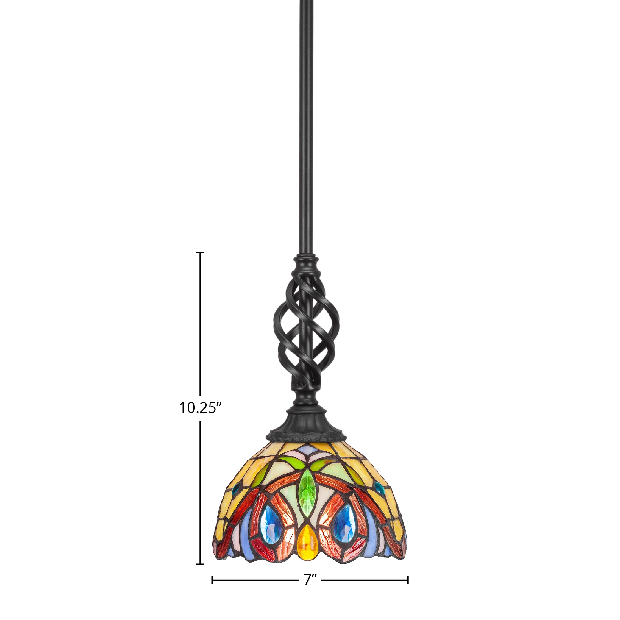 Eleganté One Light Mini Pendant in Matte Black with 7" Lynx Art Glass Shade