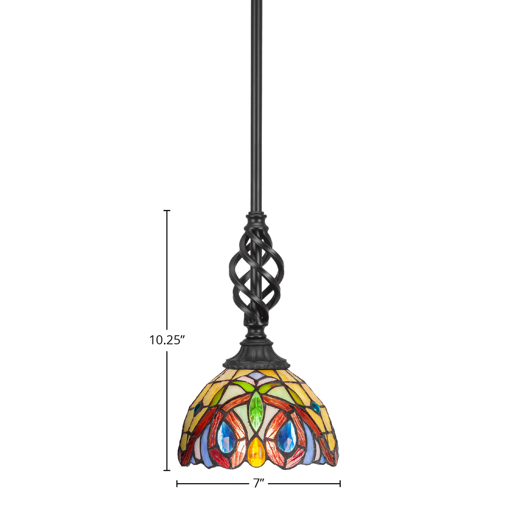 Eleganté One Light Mini Pendant in Matte Black with 7" Ivory Cypress Art Glass Shade