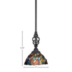 Eleganté One Light Mini Pendant in Matte Black with 7" Blue Mosaic Art Glass Shade