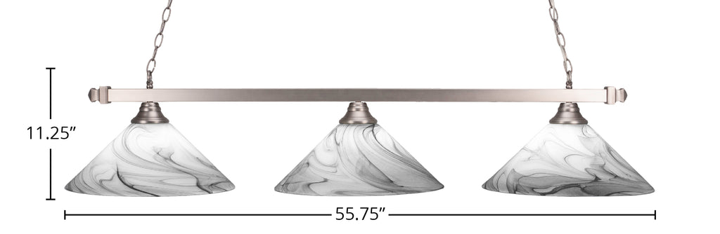 Square/Round Three Light Bar in Brushed Nickel with 16" Onyx Swirl Shade