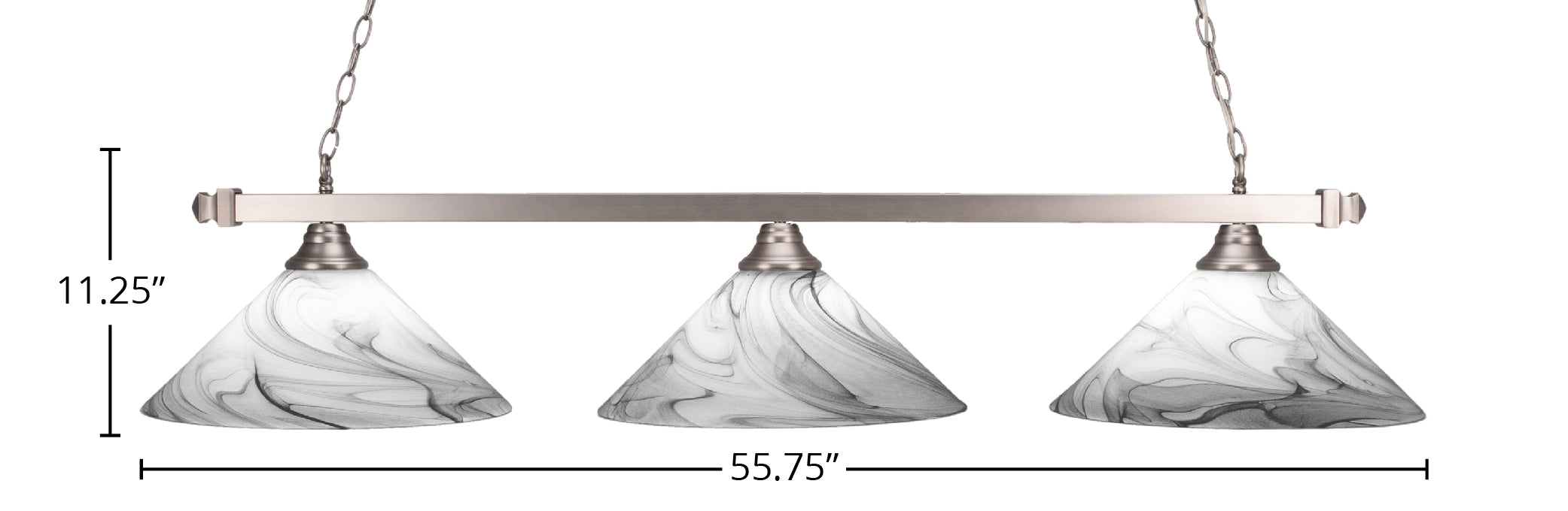 Square/Round Three Light Bar in Brushed Nickel with 16" Onyx Swirl Shade