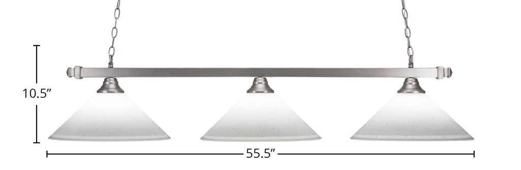 Square Three Light Bar in Brushed Nickel with 16" White Muslin Shade