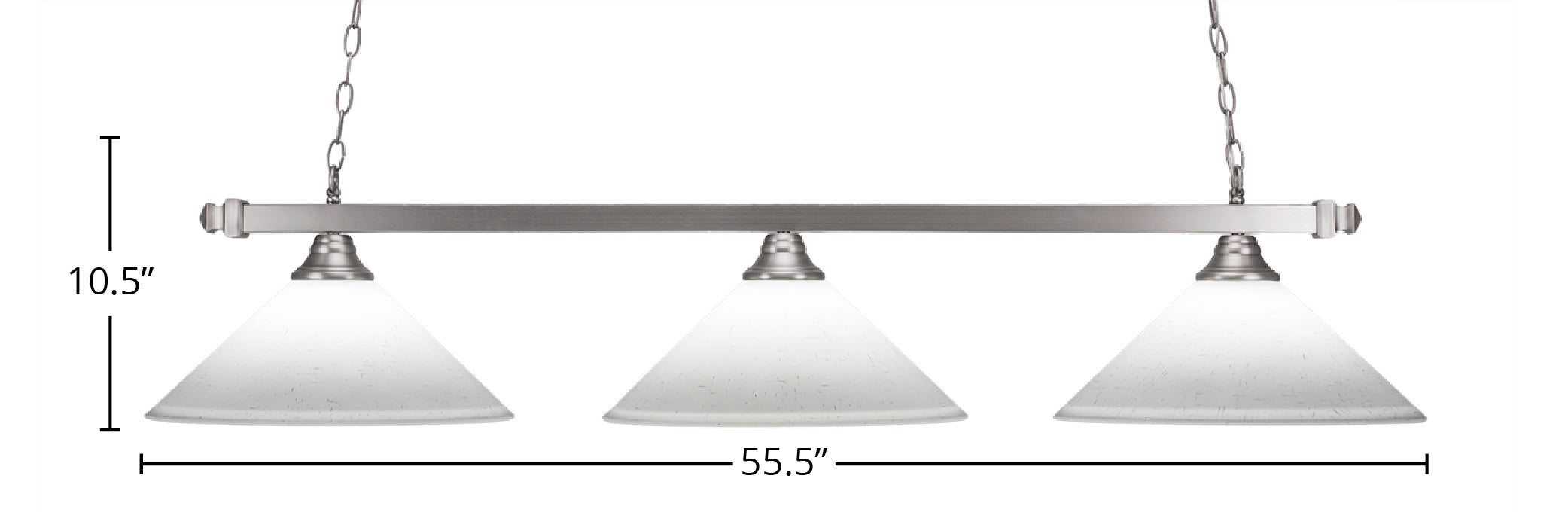 Square Three Light Bar in Brushed Nickel with 16" White Muslin Shade