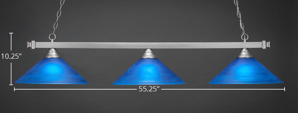 Square Three Light Bar in Brushed Nickel with 16" Blue Italian Shade