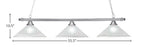 Square Three Light Bar in Brushed Nickel with 16" Frosted Crystal Shade