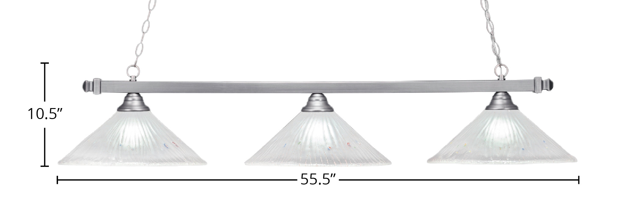 Square Three Light Bar in Brushed Nickel with 16" Frosted Crystal Shade