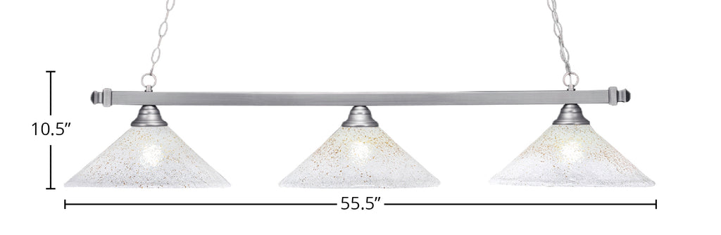 Square Three Light Bar in Brushed Nickel with 16" Gold Ice Shade