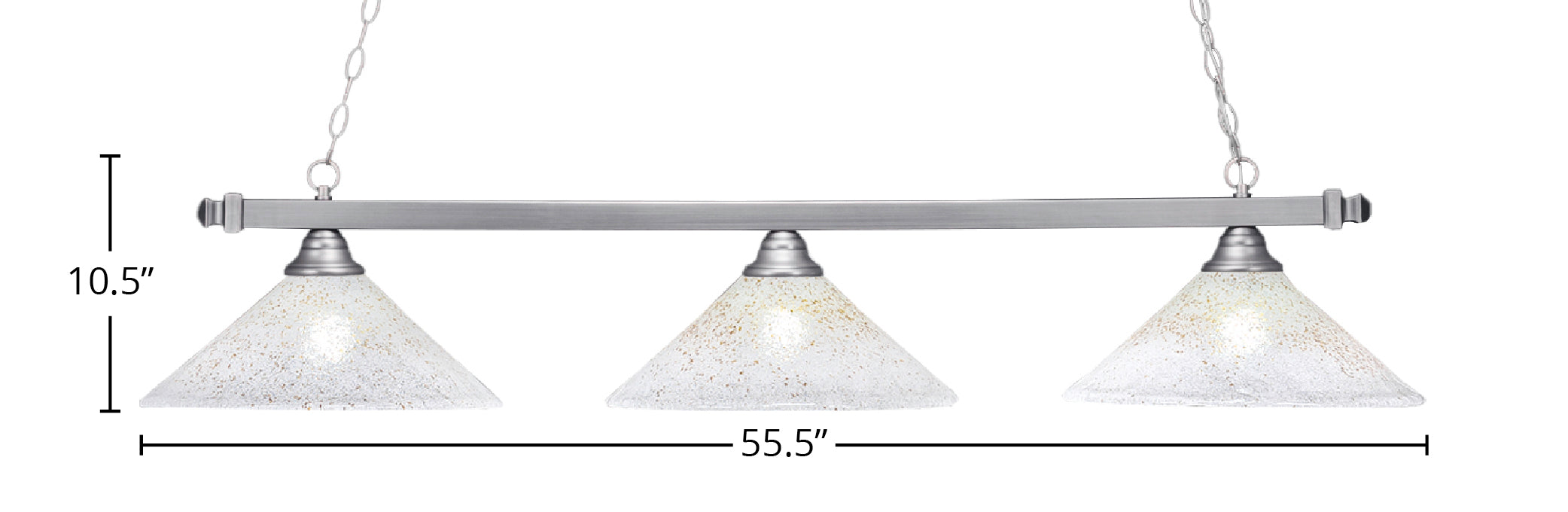 Square Three Light Bar in Brushed Nickel with 16" Gold Ice Shade