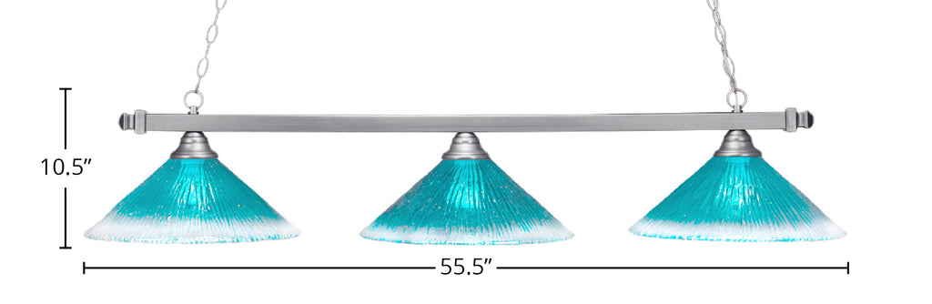 Square Three Light Bar in Brushed Nickel with 16" Teal Crystal Shade