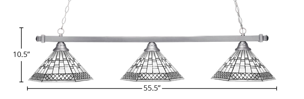 Square Three Light Bar in Brushed Nickel with 16" Pewter Art Glass Shade