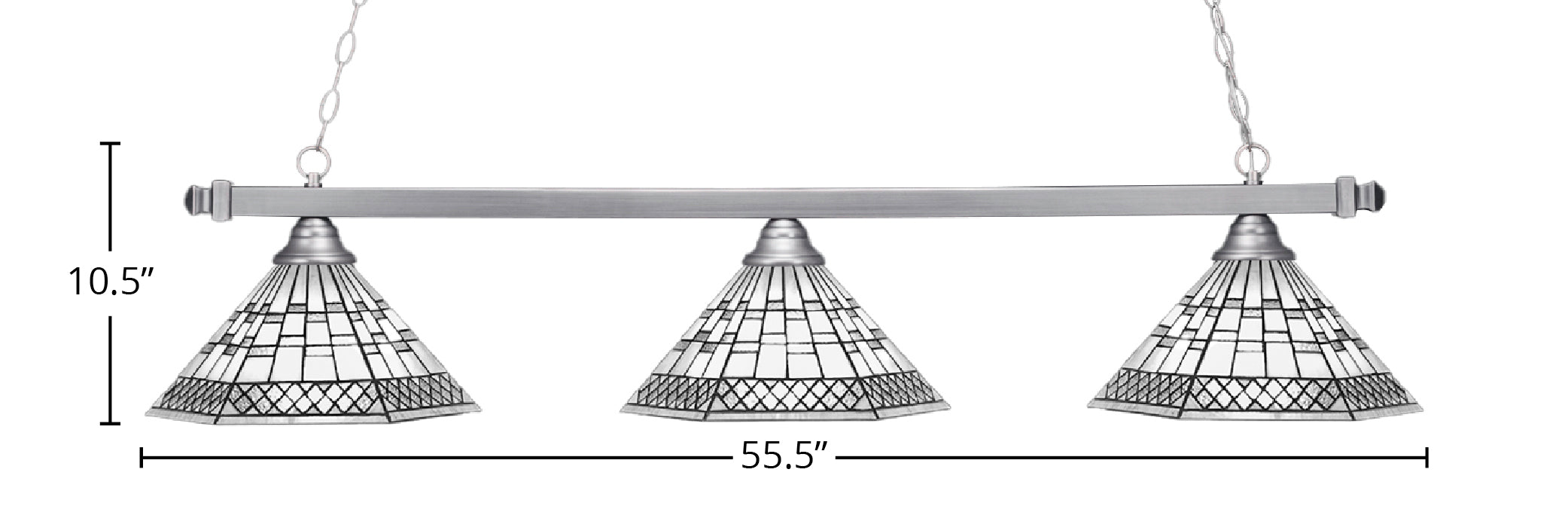 Square Three Light Bar in Brushed Nickel with 16" Pewter Art Glass Shade