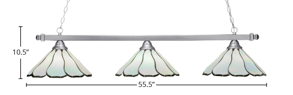 Square Three Light Bar in Brushed Nickel with 16" Pearl & Black Flair Art Glass Shade