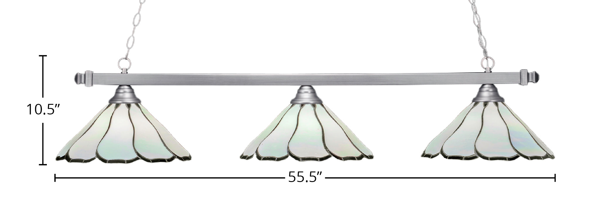 Square Three Light Bar in Brushed Nickel with 16" Pearl & Black Flair Art Glass Shade