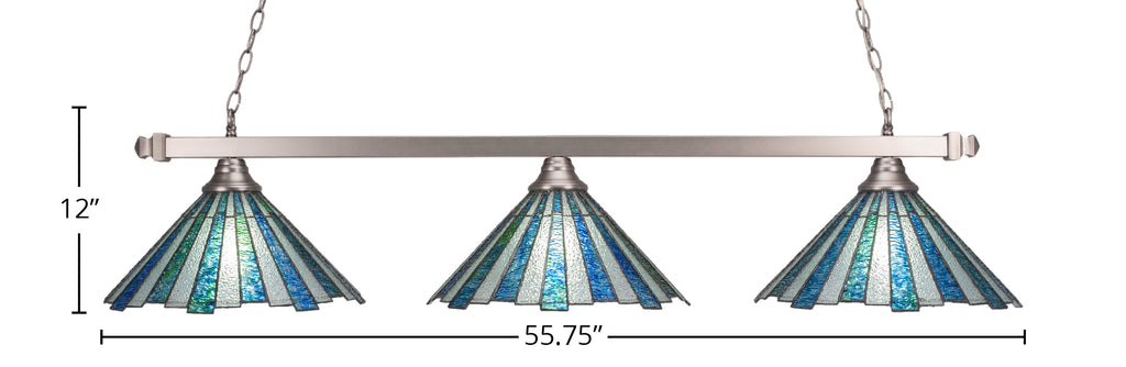 Square/Round Three Light Bar in Brushed Nickel with 16" Sea Ice Art Glass Shade