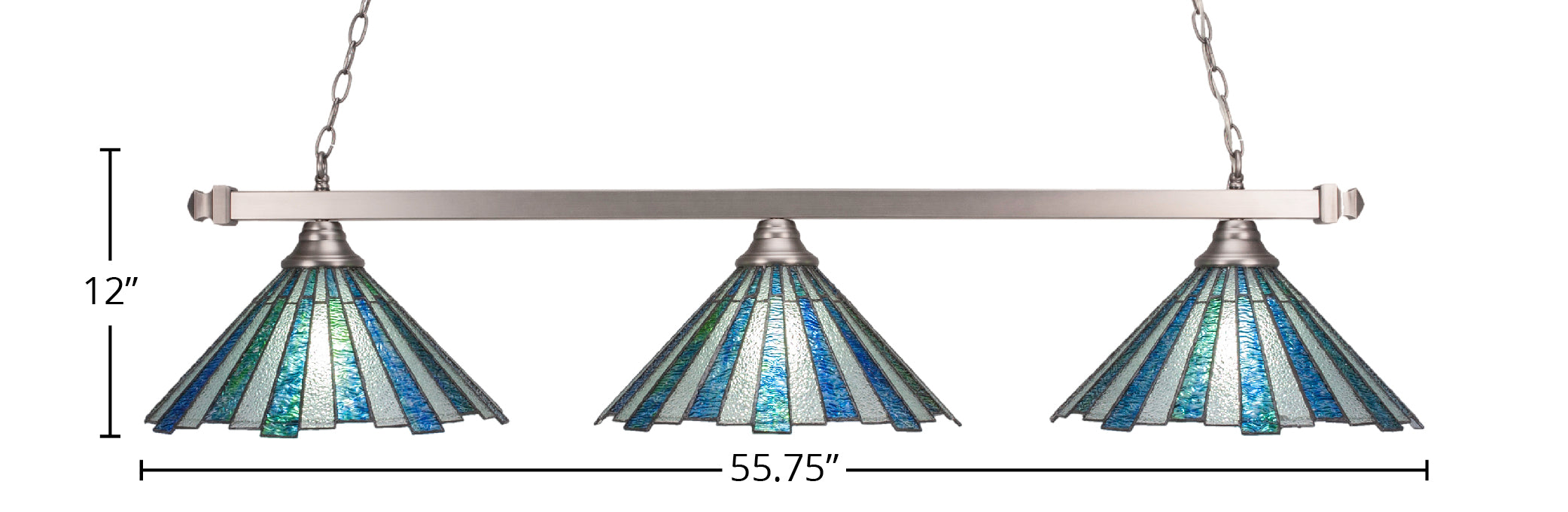 Square/Round Three Light Bar in Brushed Nickel with 16" Sea Ice Art Glass Shade