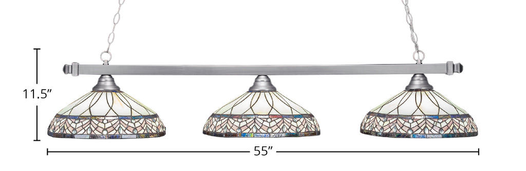 Square Three Light Bar in Brushed Nickel with 16" Royal Merlot Art Glass Shade