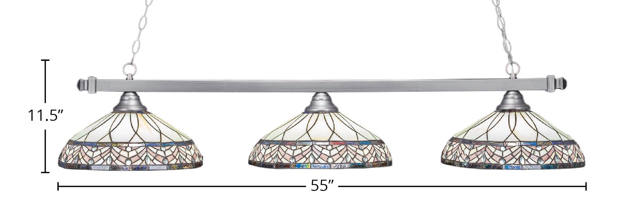Square Three Light Bar in Brushed Nickel with 16" Royal Merlot Art Glass Shade