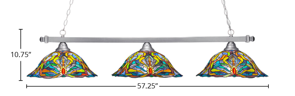 Square Three Light Bar in Brushed Nickel with 19" Kaleidoscope Art Glass Shade