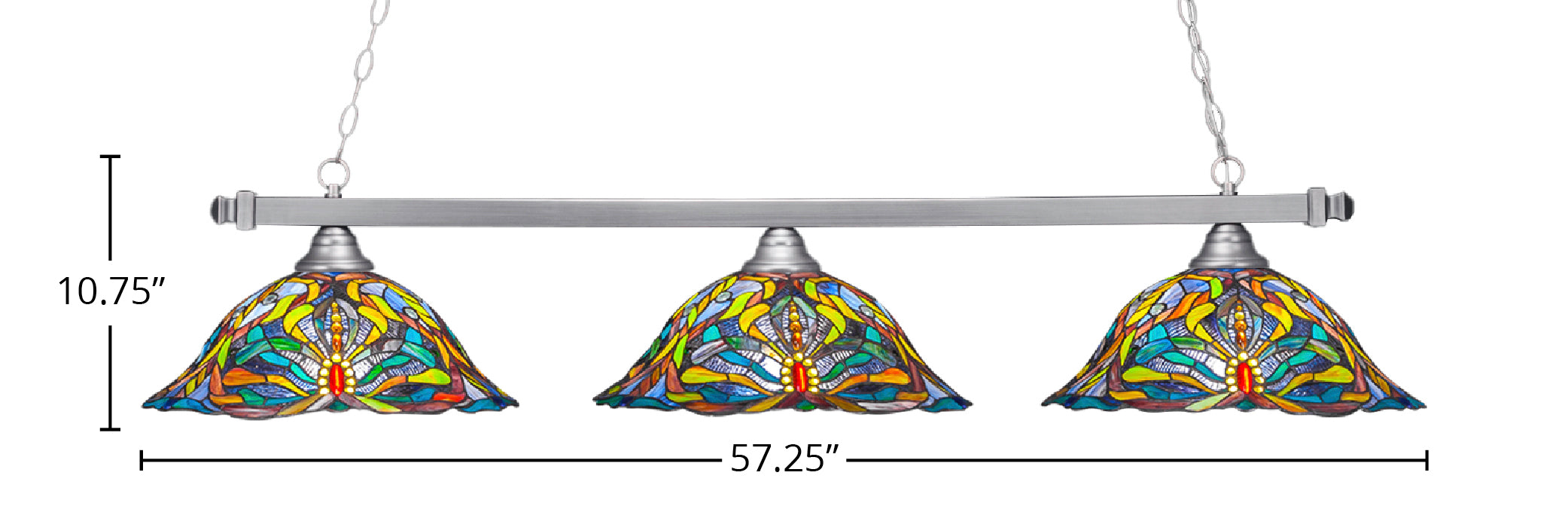 Square Three Light Bar in Brushed Nickel with 19" Kaleidoscope Art Glass Shade
