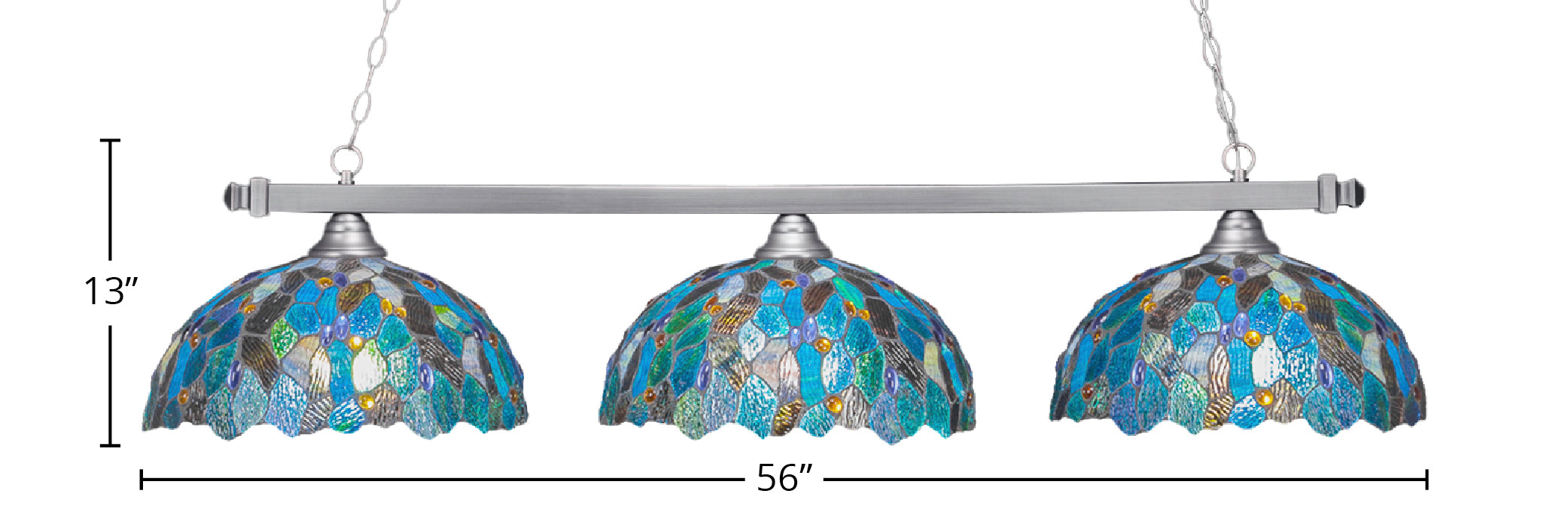 Square Three Light Bar in Brushed Nickel with 16" Blue Mosaic Art Glass Shade