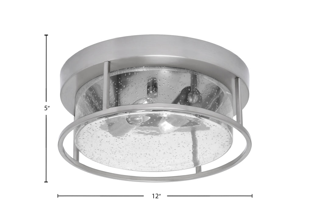 Flush Mounts Two Light Flush Mount in Brushed Nickel with Clear Bubble Shade