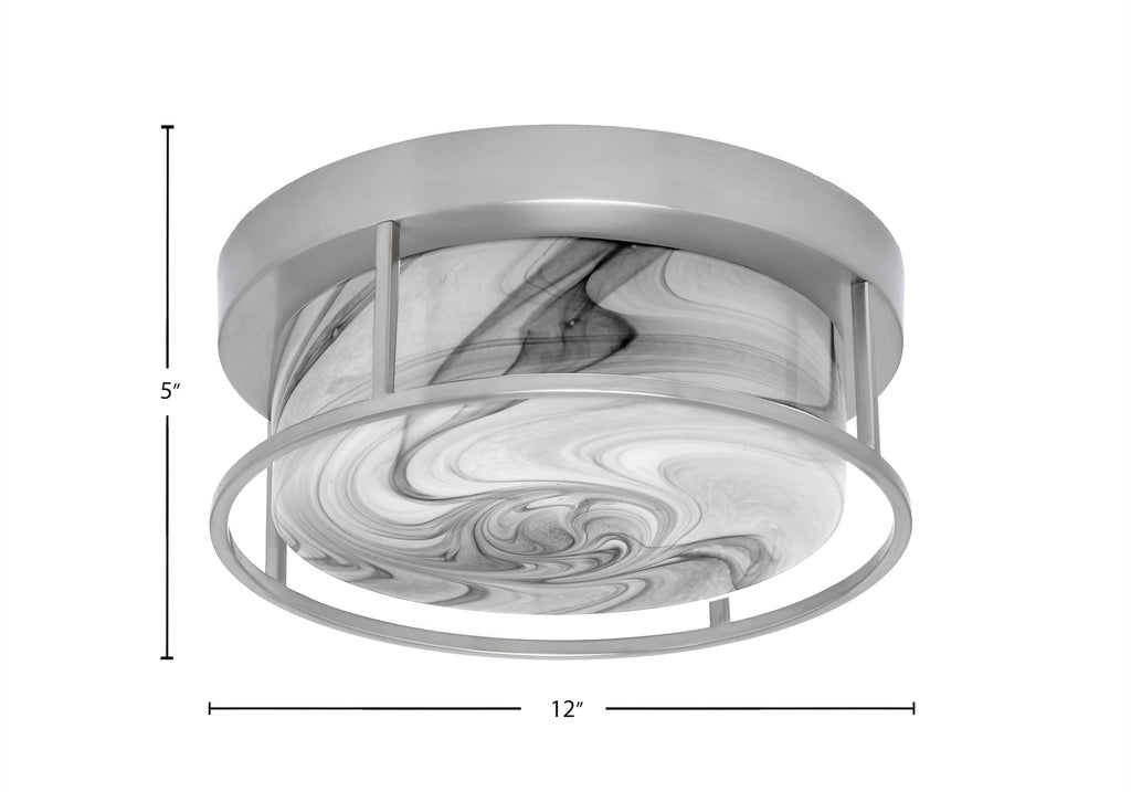 Flush Mounts Two Light Flush Mount in Brushed Nickel with Onyx Swirl Shade