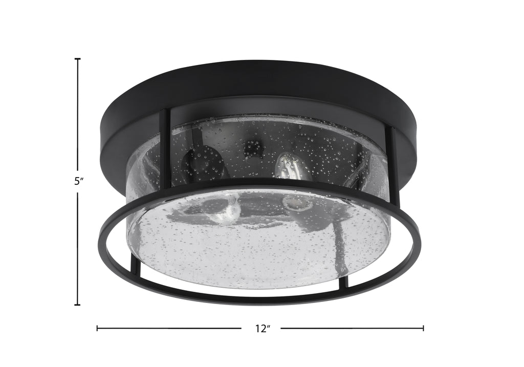 Flush Mounts Two Light Flush Mount in Matte Black with Clear Bubble Shade