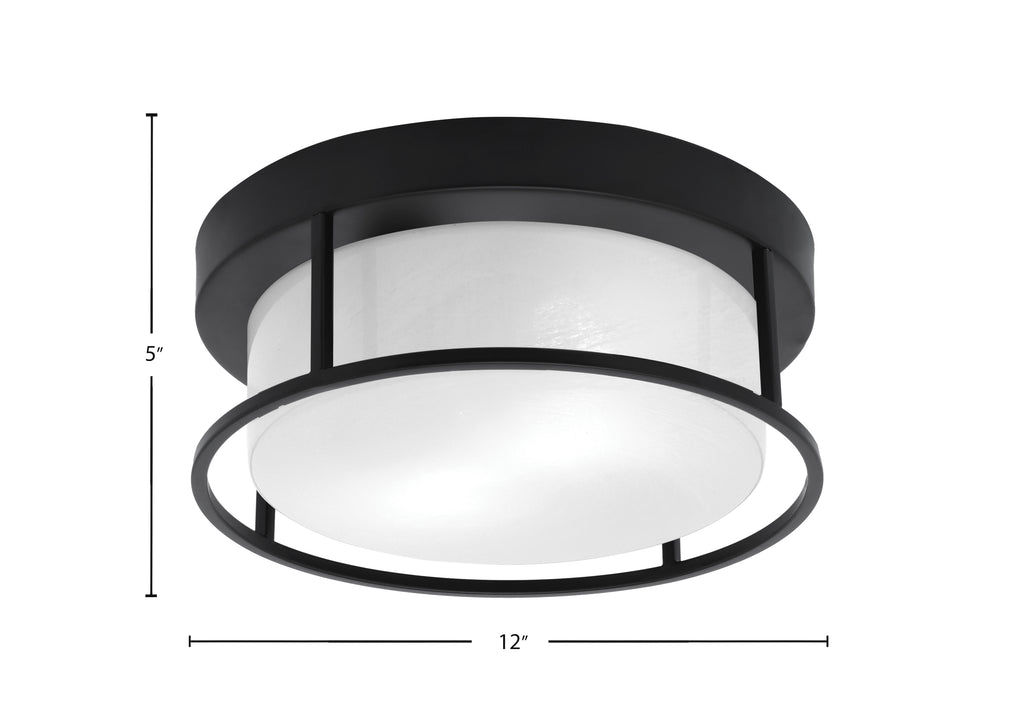 Flush Mounts Two Light Flush Mount in Matte Black with White Marble Shade