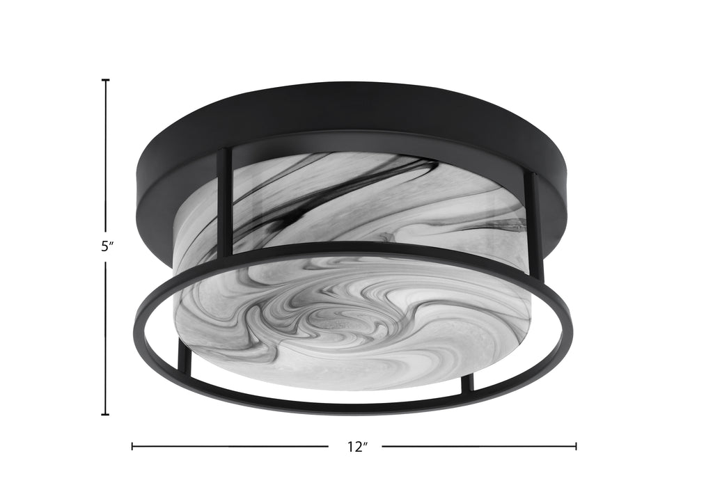 Flush Mounts Two Light Flush Mount in Matte Black with Onyx Swirl Shade