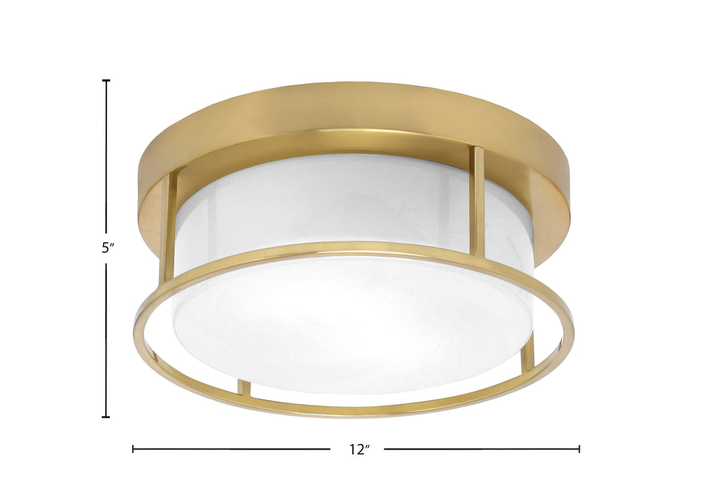 Flush Mounts Two Light Flush Mount in New Age Brass with White Marble Shade