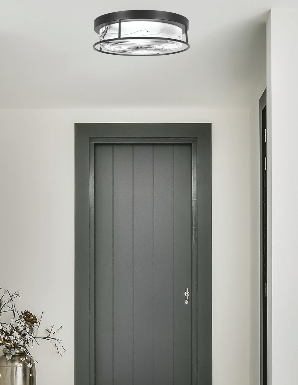 Flush Mounts Four Light Flush Mount in Matte Black with Onyx Swirl Shade