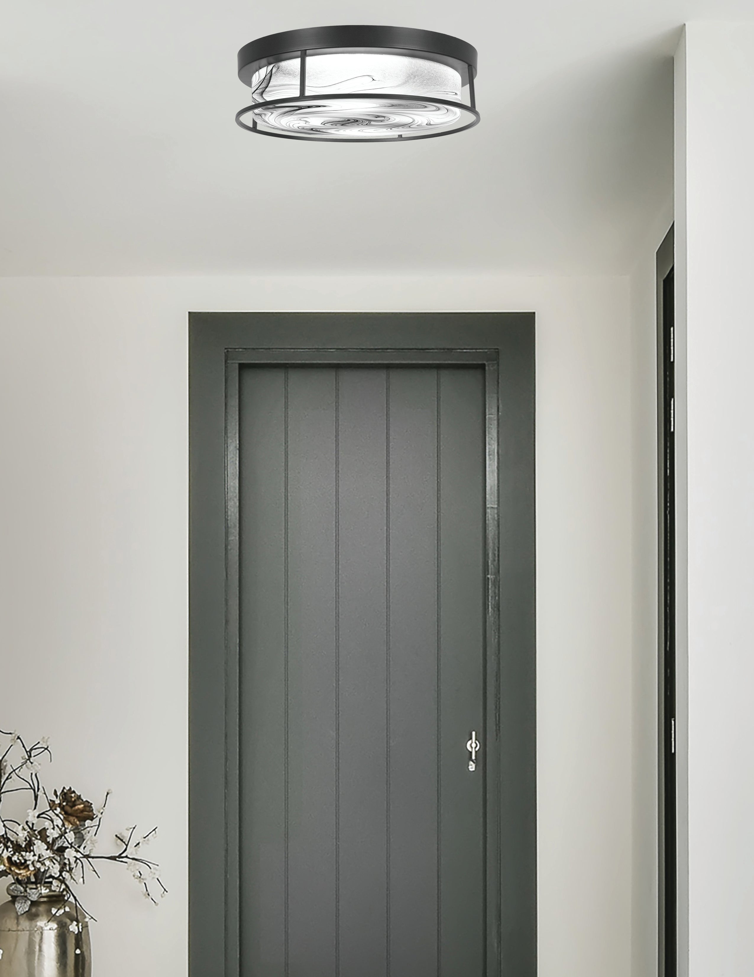 Flush Mounts Four Light Flush Mount in Matte Black with Onyx Swirl Shade