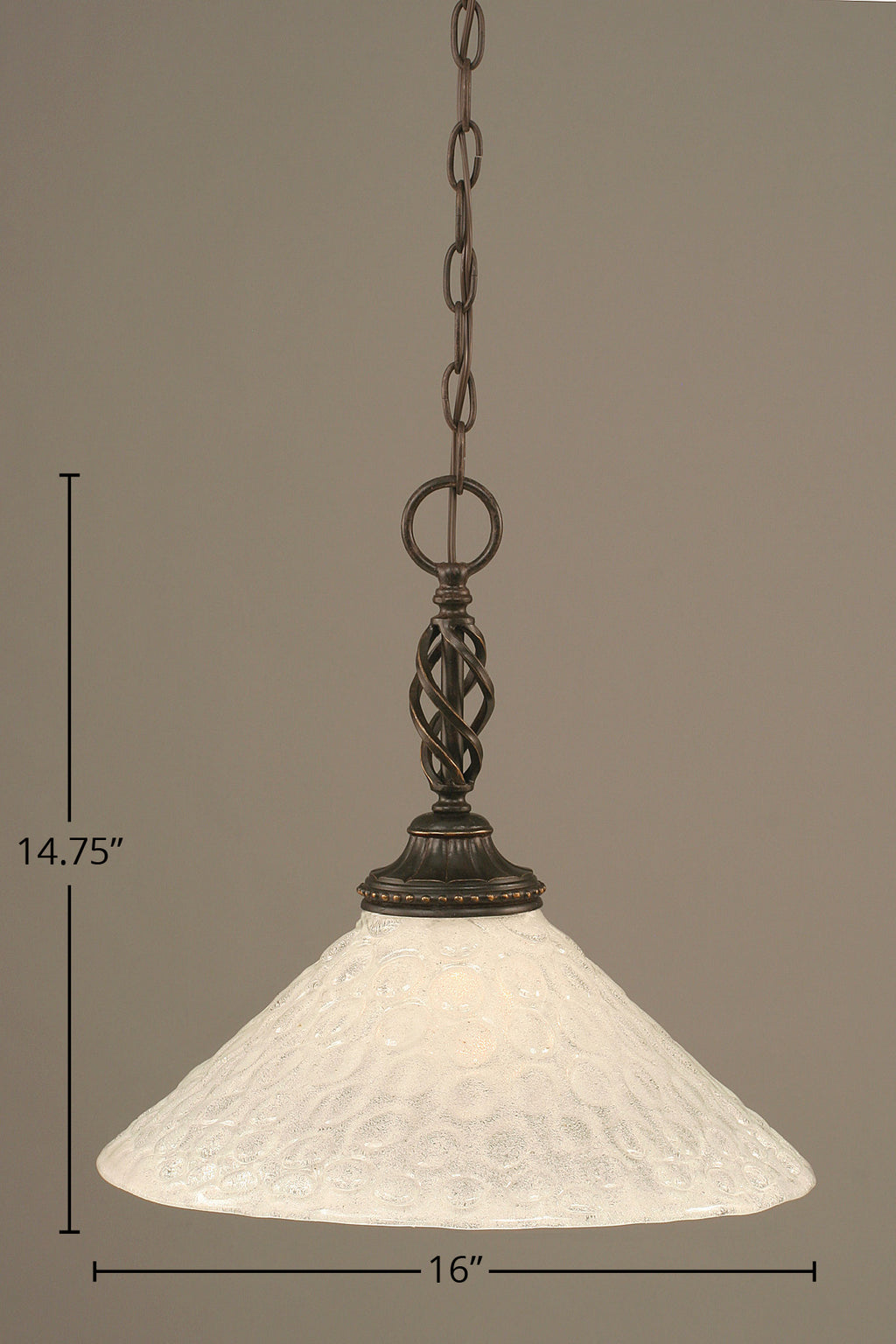 Eleganté One Light Pendant in Dark Granite with 16" Italian Bubble Shade