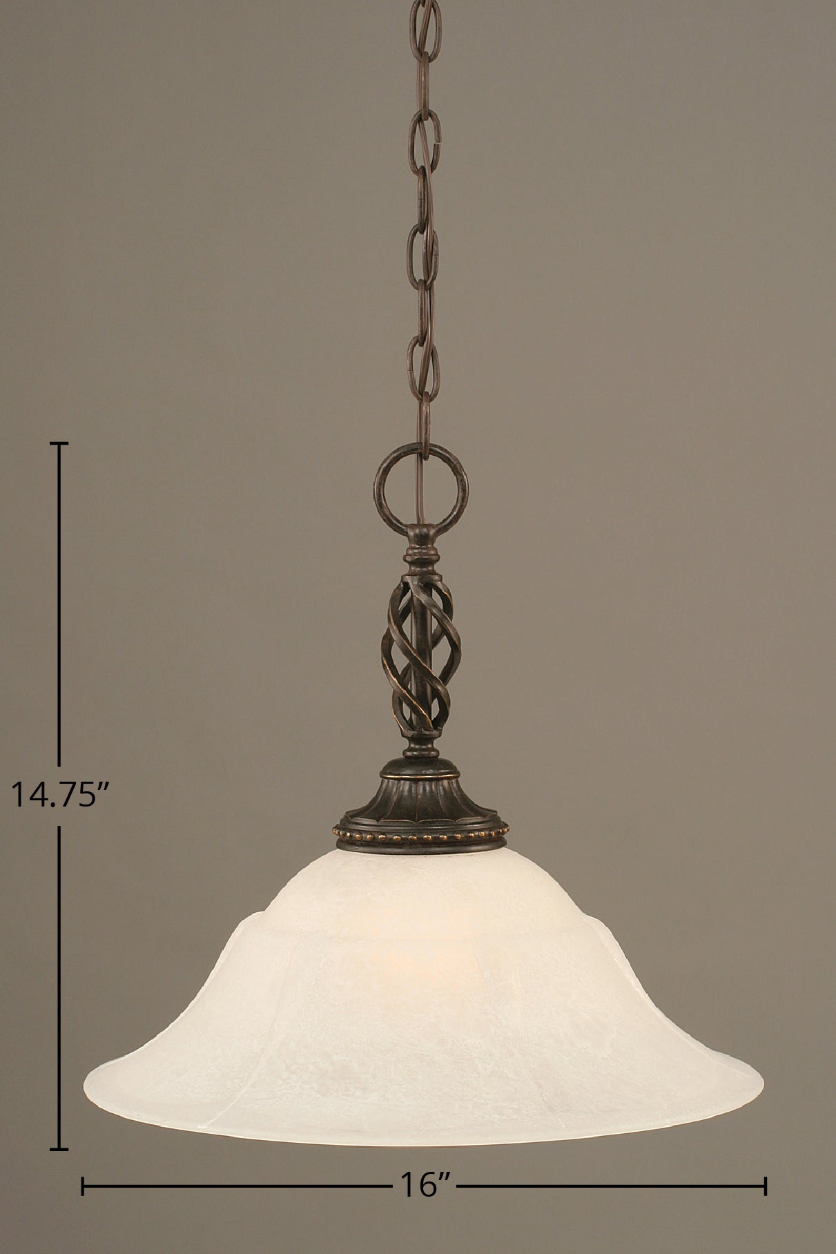 Eleganté One Light Pendant in Dark Granite with 16" White Marble Shade