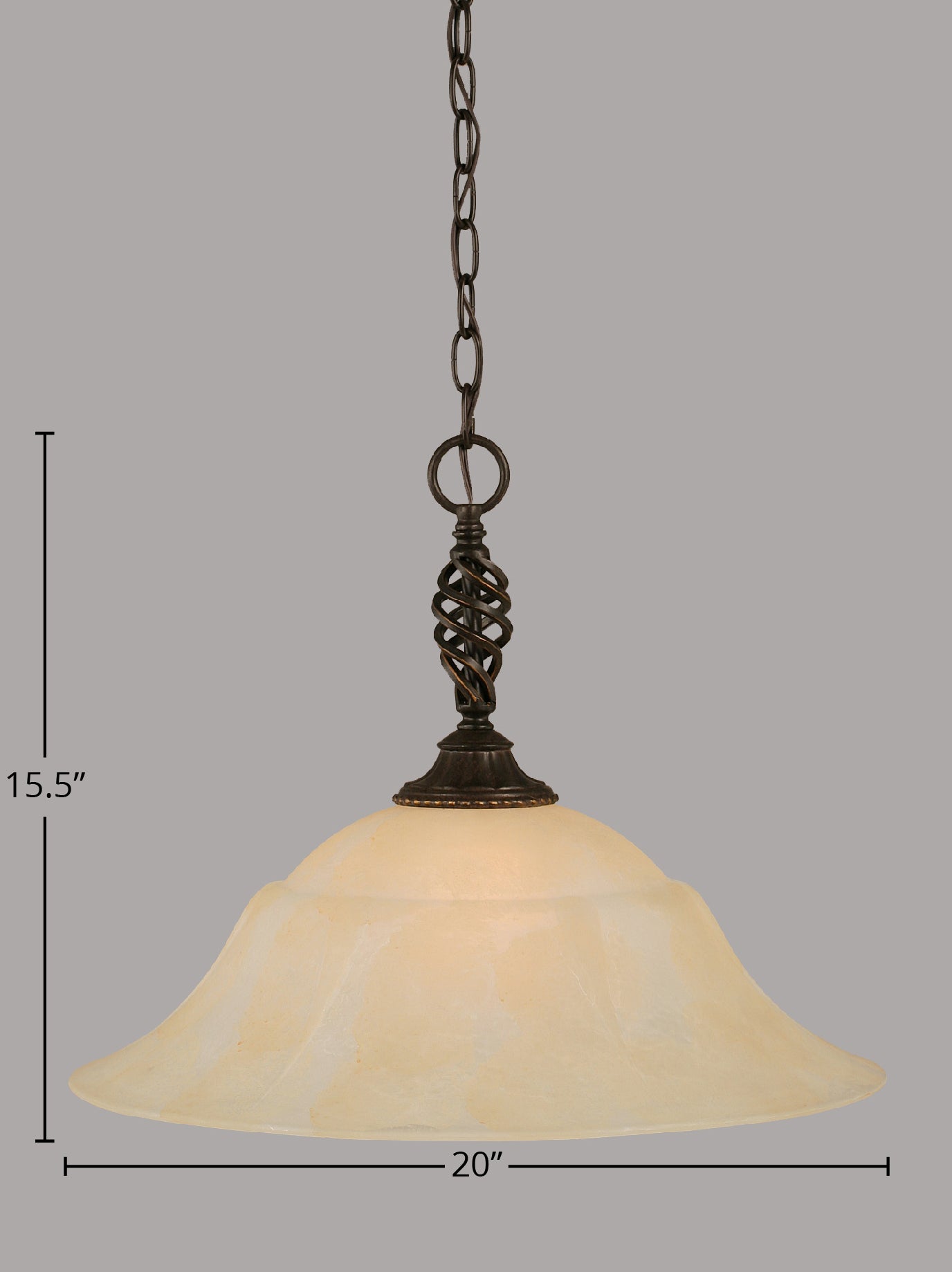 Eleganté One Light Pendant in Dark Granite with 20" Amber Marble Shade