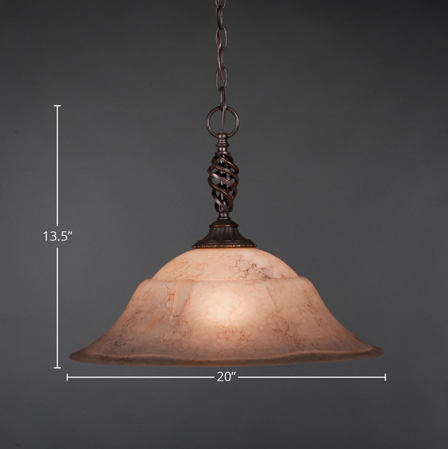 Eleganté One Light Pendant in Dark Granite with 20" Italian Marble Shade