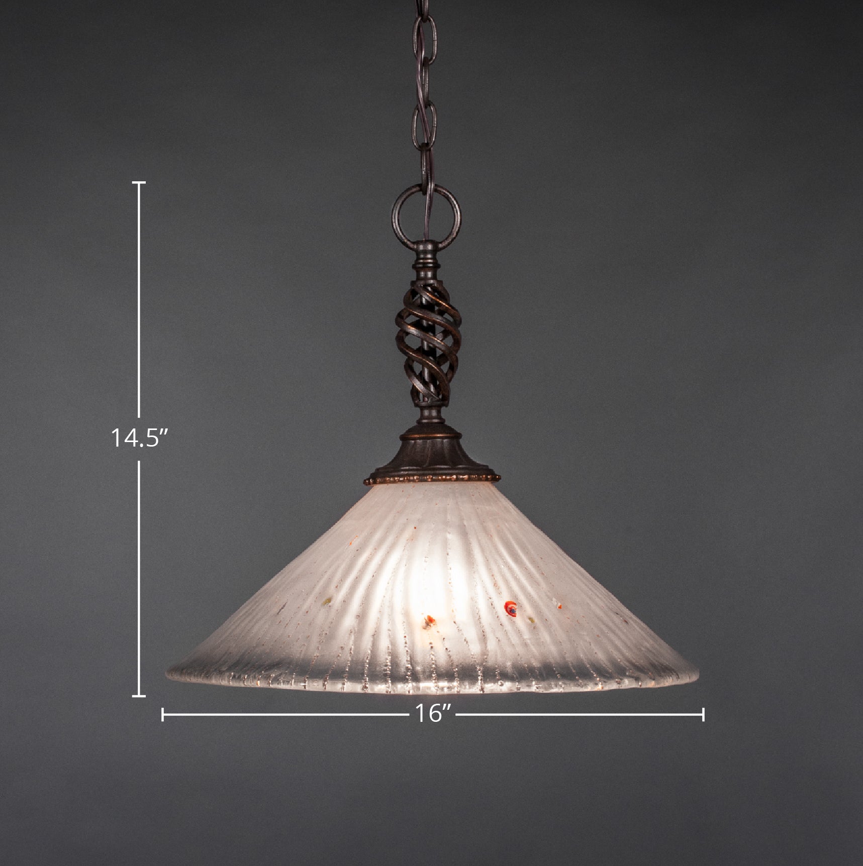 Eleganté One Light Pendant in Dark Granite with 16" Frosted Crystal Shade