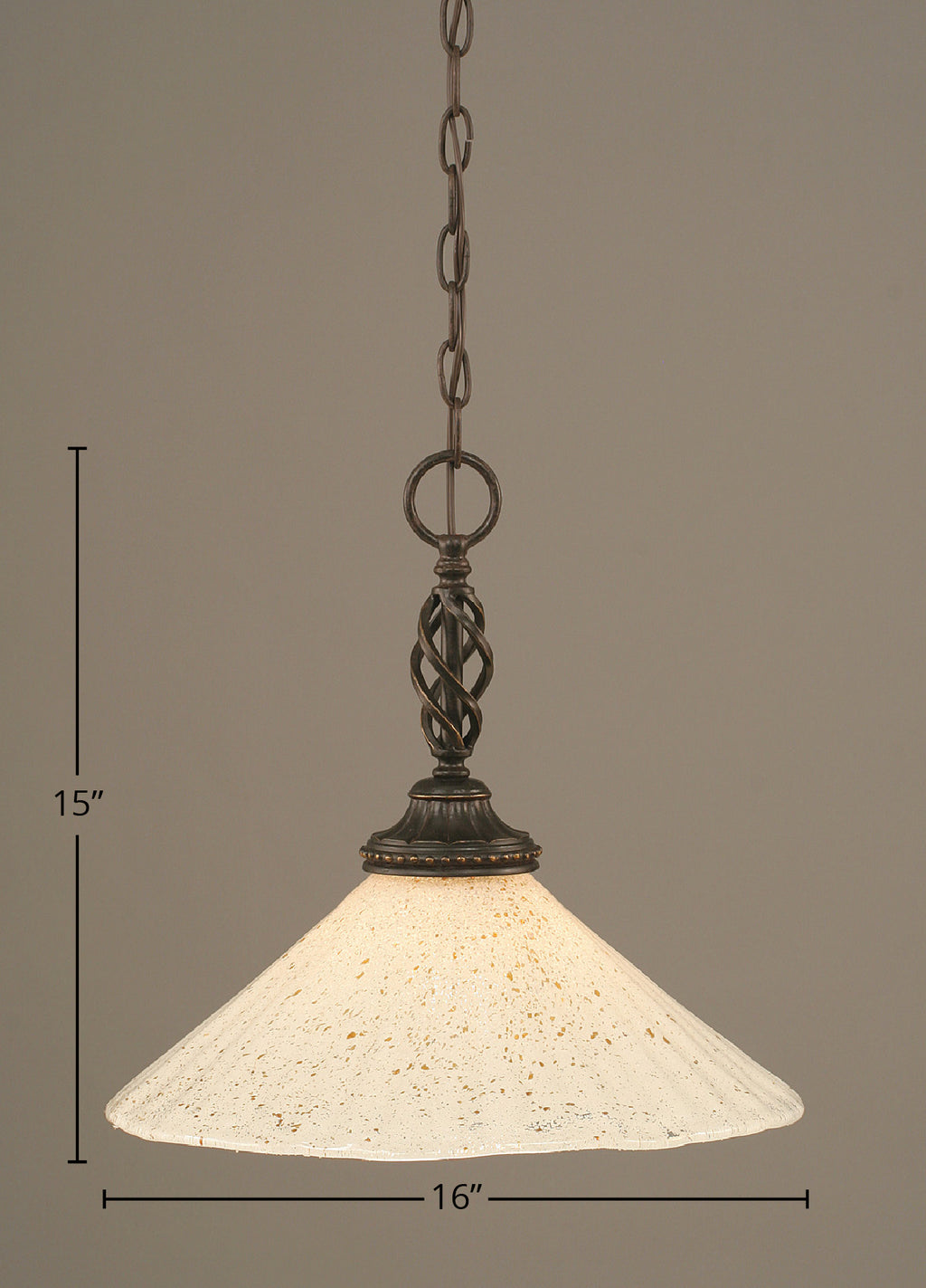 Eleganté One Light Pendant in Dark Granite with 16" Gold Ice Shade