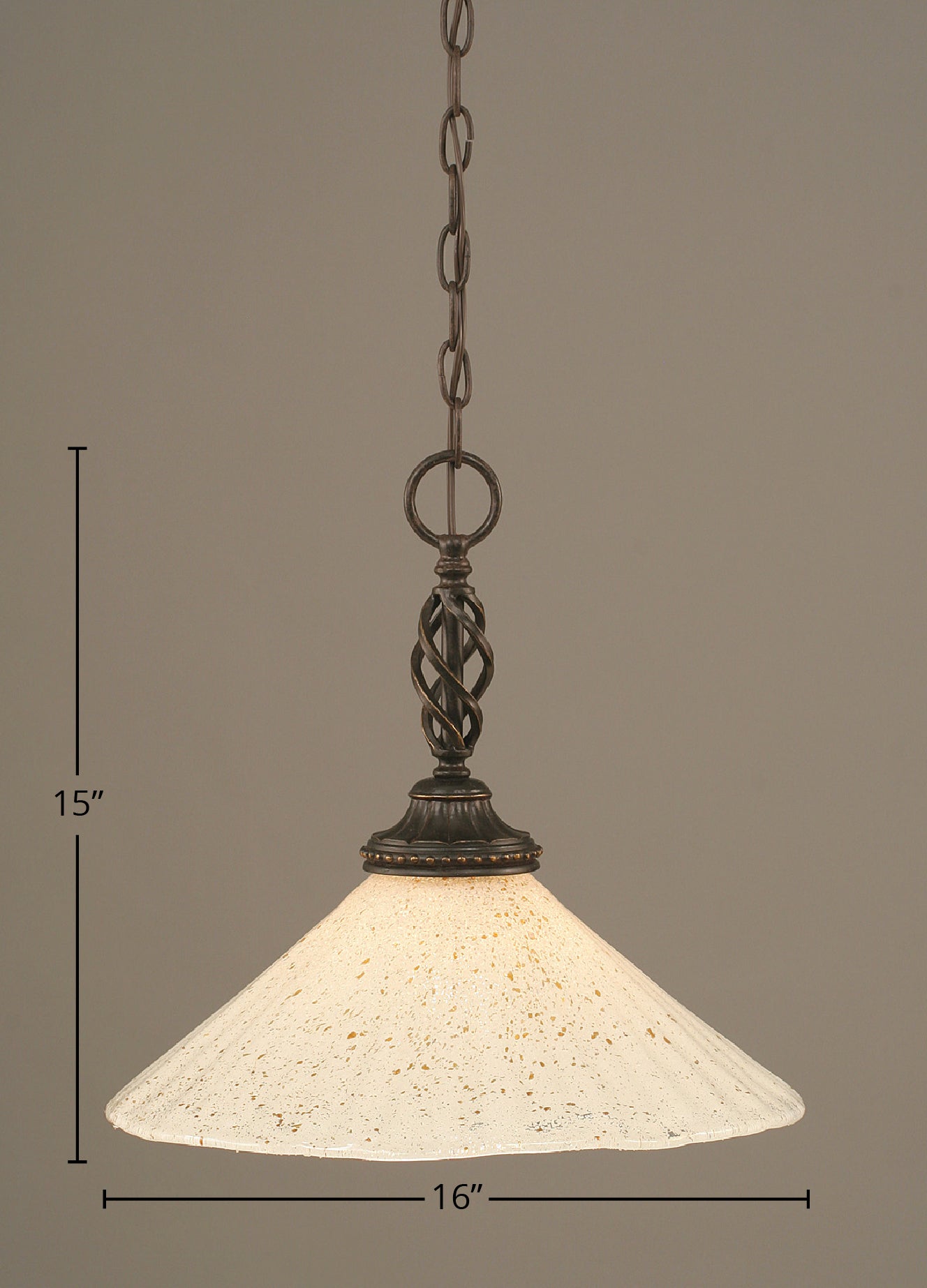 Eleganté One Light Pendant in Dark Granite with 16" Gold Ice Shade