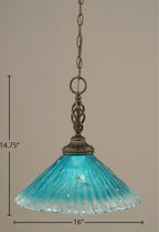 Eleganté One Light Pendant in Dark Granite with 16" Teal Crystal Shade
