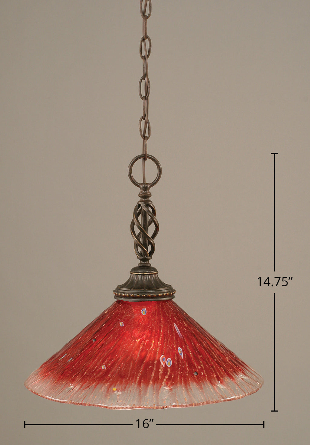 Eleganté One Light Pendant in Dark Granite with 16" Raspberry Crystal Shade