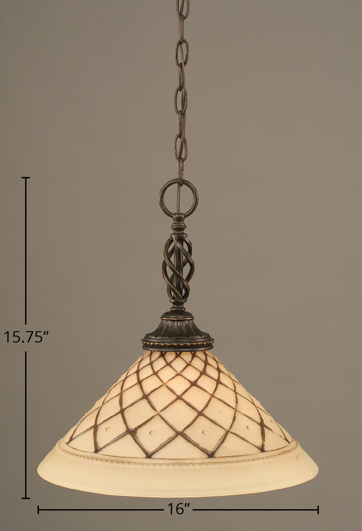 Eleganté One Light Pendant in Dark Granite with 16" Chocolate Icing Shade