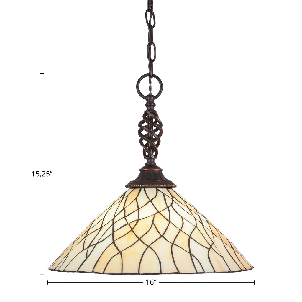 Eleganté One Light Pendant in Dark Granite with 16" Sandhill Art Glass Shade