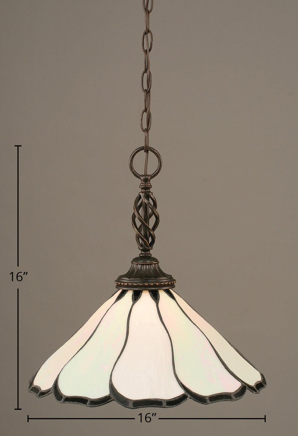 Eleganté One Light Pendant in Dark Granite with 16" Pearl & Black Flair Art Glass Shade